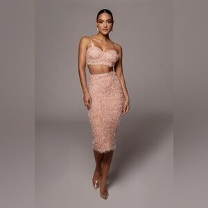JLUXLABEL Pink Adelita Shaggy Midi Skirt Small
